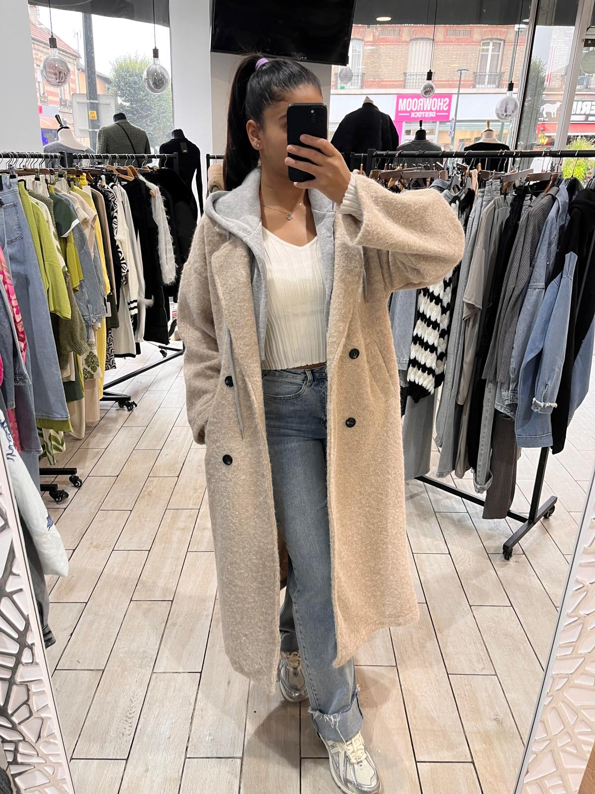 Manteau a capuche sweat beige IVSHOP boutique