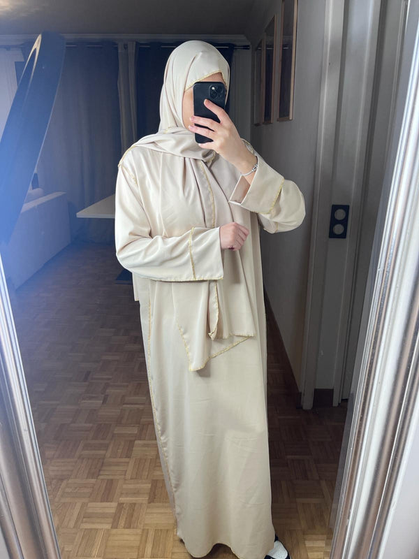 Abaya voile intégré bordure or[beige]