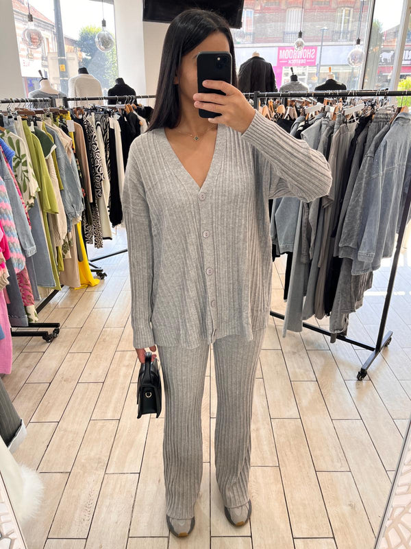 Ensemble maille côtelée [gris]