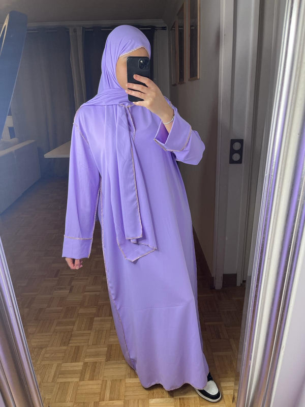 Abaya voile intégré bordure or[lila]