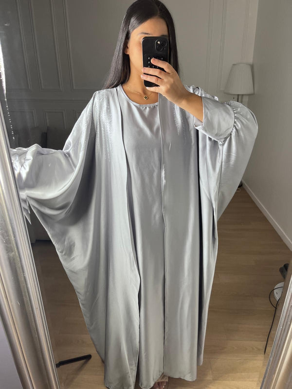 Ensemble 2 pièces abaya + gilet gris