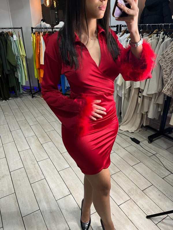 Robe manche plume[rouge]